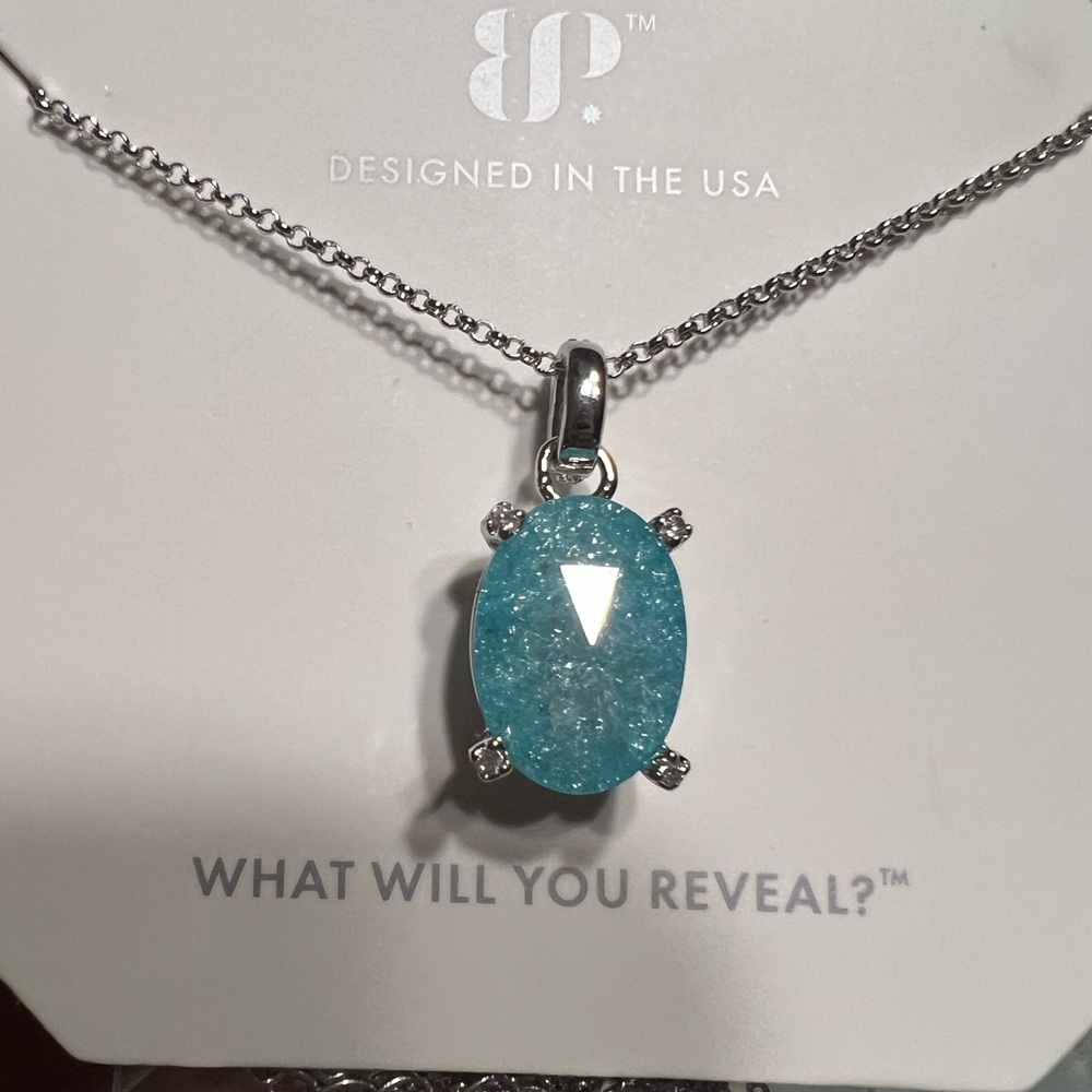 Bomb Party Necklace "Quiet On The Lake"  Blue Topaz Ice Crystal on Rhodium